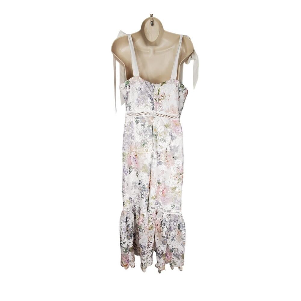 Arose Studio Madison Floral-Lace Tie Strap Sleeveless Midi Dress Size Medium - Picture 3 of 10
